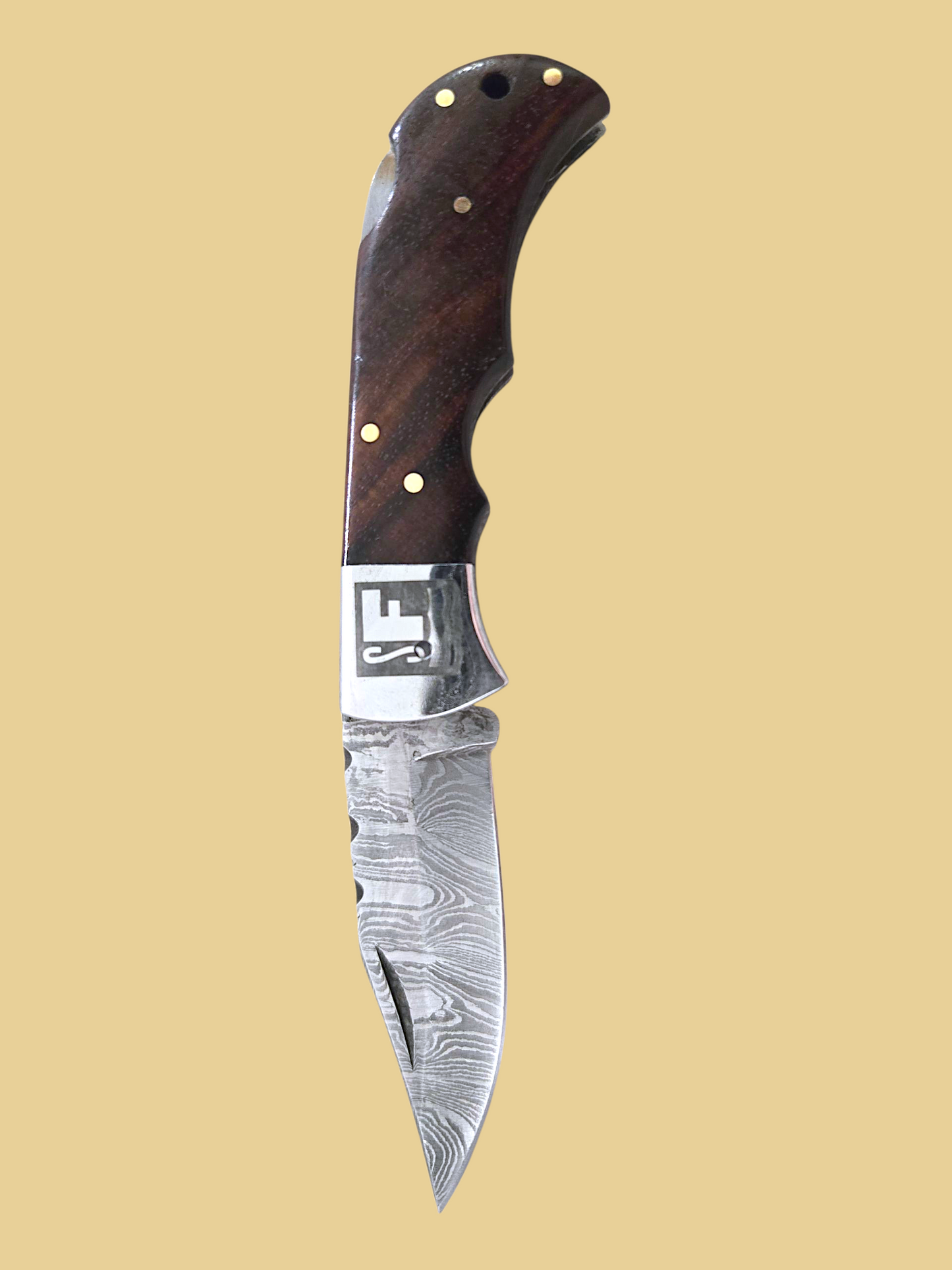 Something's Fishy Branded
Damascus Folding Pocket knife with red handle