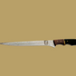  Something's Fishy Branded 
14" Stainless steel Damascus Fillet knife twist pattern 256 layers with full tang, with black resin and brass with natural wood handle handle with finger grips.